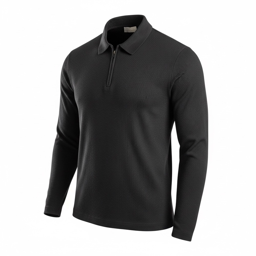 Hickey Freeman New York Mens XL Black Ribbed Long Sleeve Quarter Zip Polo Shirt